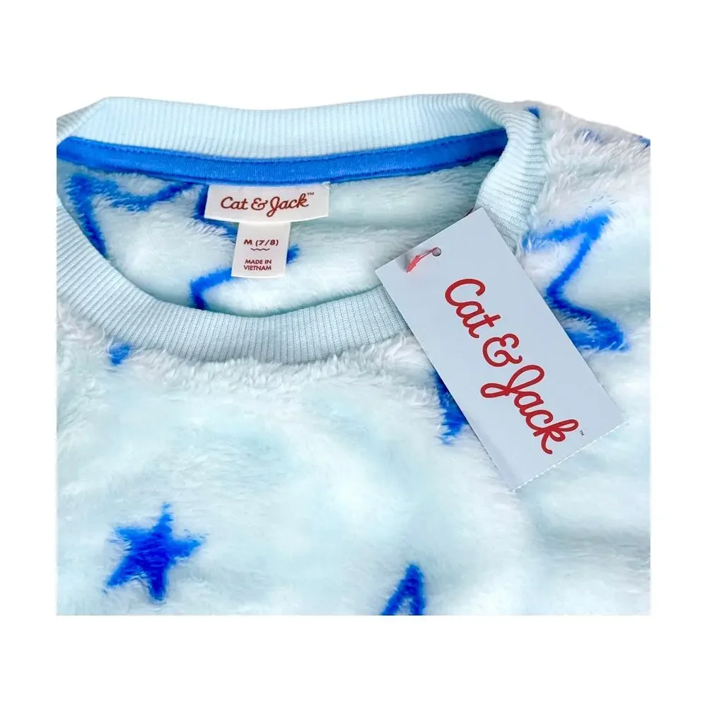 Furry Fleece Blue Star Shirt 7/8 Medium Girls Boys Soft Long Sleeve Tee Top New